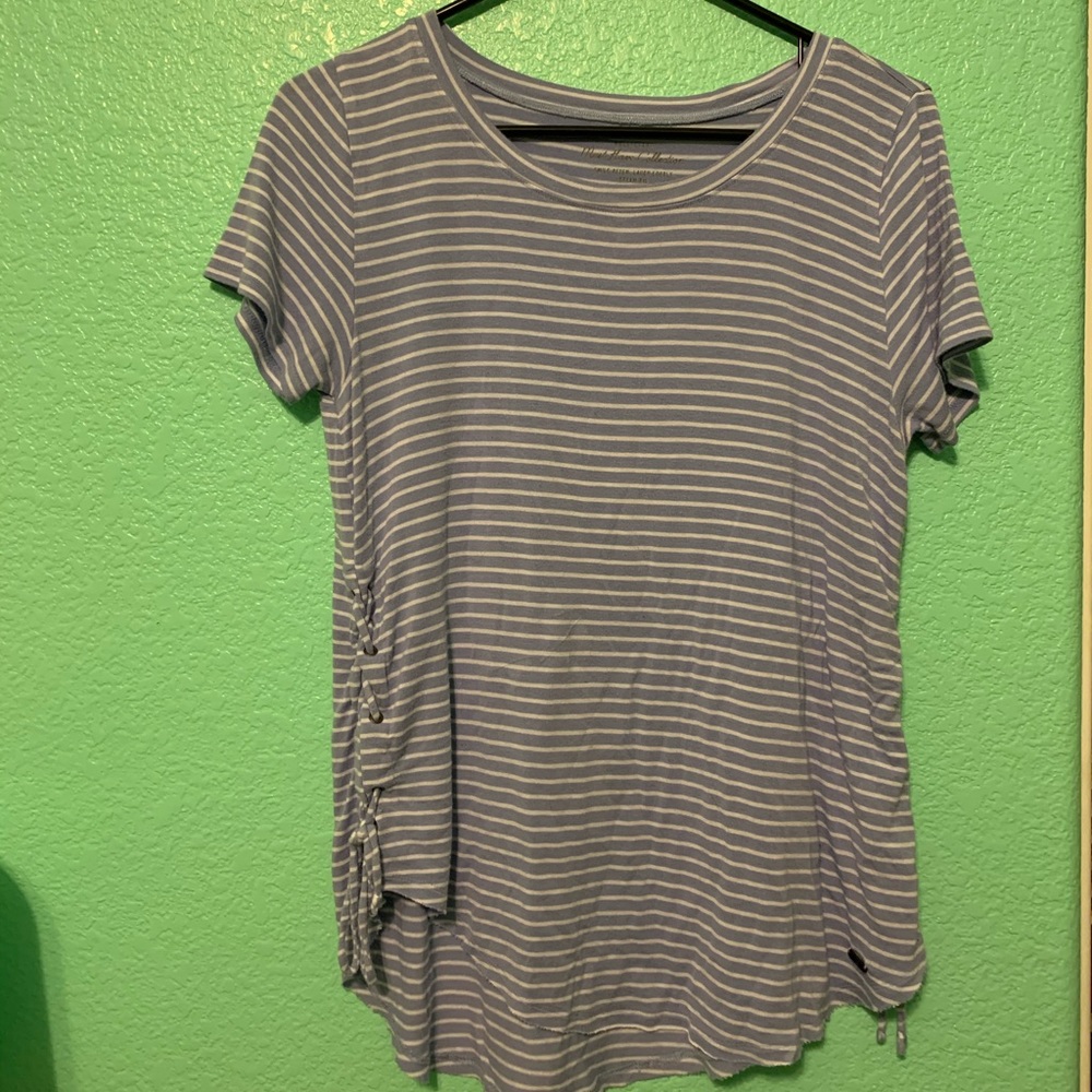 This is a cute blue and white striped shirt